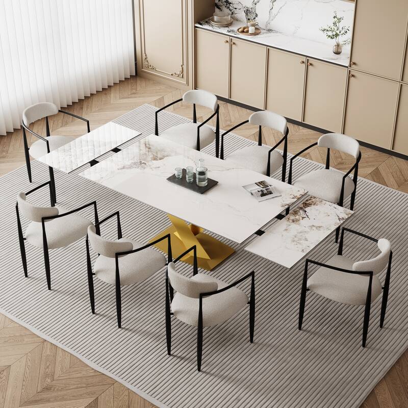 94.48" Modern Extendable Rectangular Sintered Stone Dining Table For 8 person - 62.99"- 94.48"