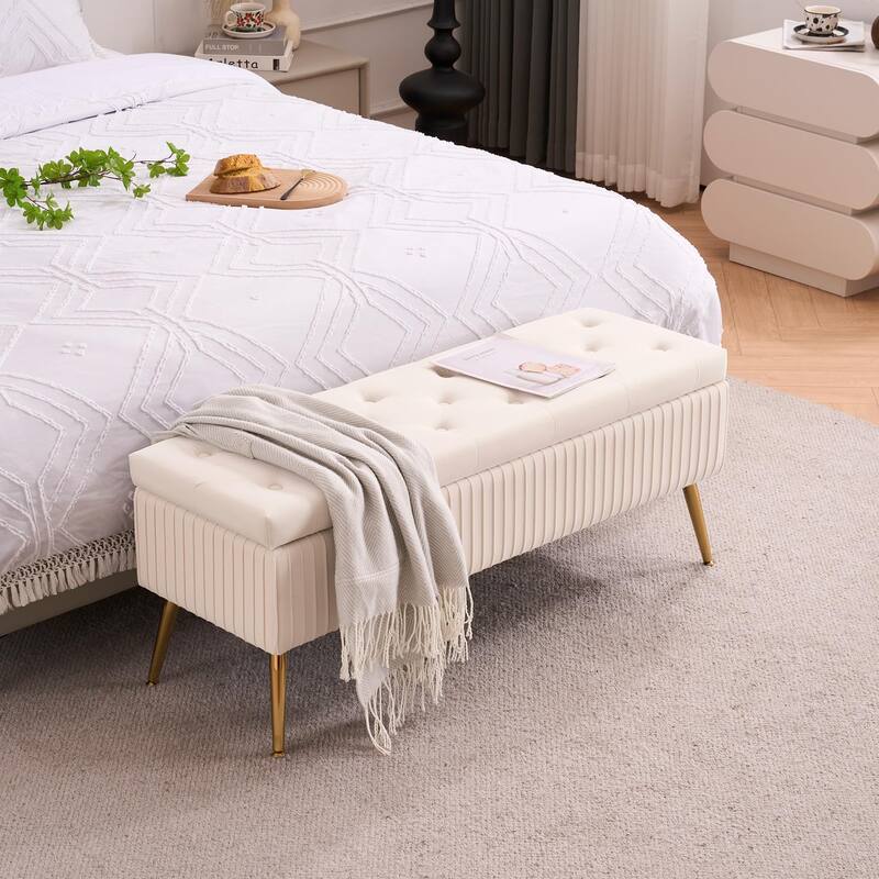 Velvet Storage Bench for Bedroom,End of Bed Bench for King Size Bed, Modern Upholstered Long Ottoman Bench for Entryway