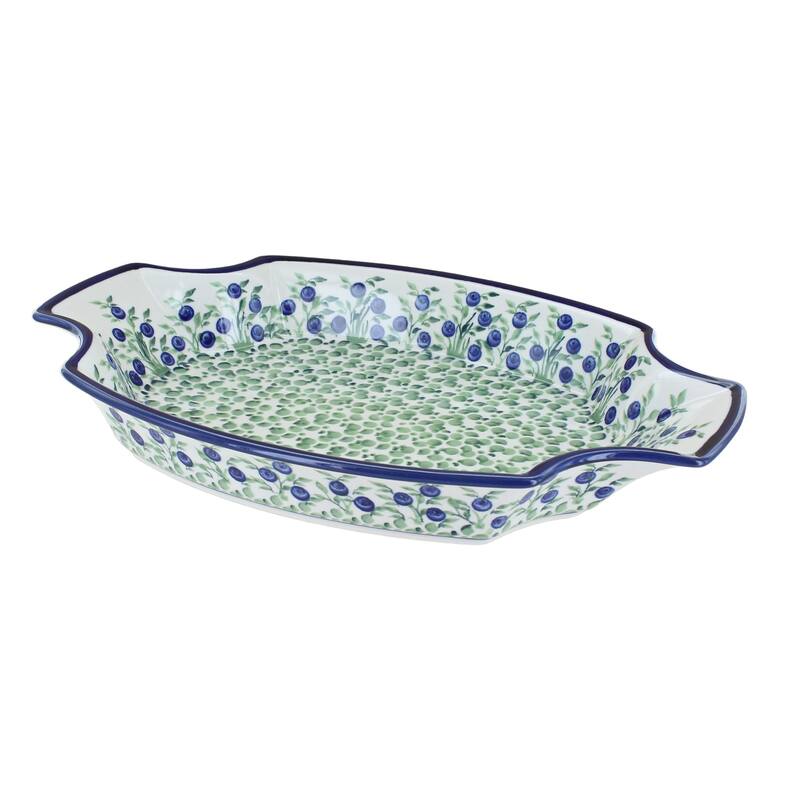Blue Rose Polish Pottery 1208 Zaklady Large Serving Tray - Porcelain Vine
