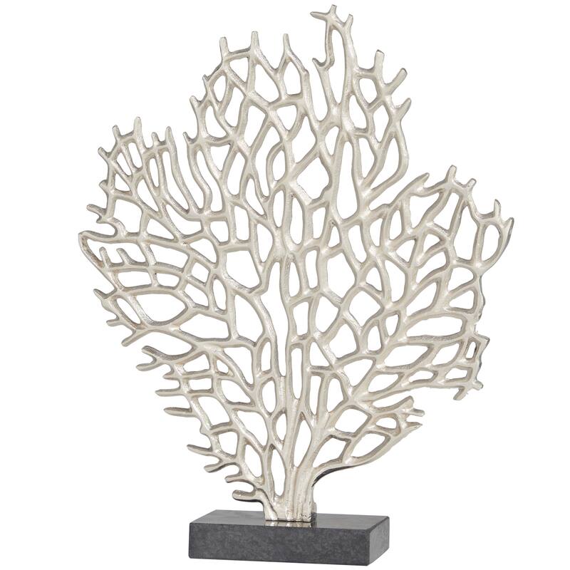 Silver Aluminum Metal Coral Decorative Sculpture with Marble Base