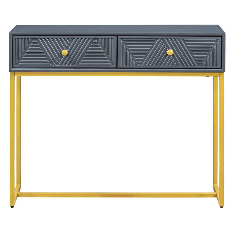38" Modern Console Table with Two Drawers and Gold Metal Base for Entryway, Living Room