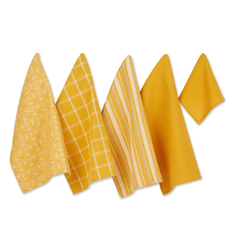 DII Assorted Kitchen Dishtowel & Dishcloths (Set of 5) - Honey Gold