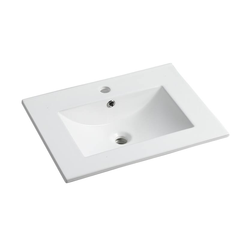 Durable White Ceramic Bathroom Vanity with Two Drawers, Scratch-Resistant Surface - 24in L - White