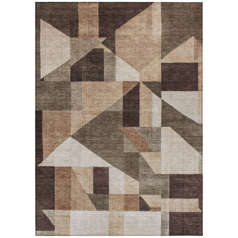 Machine Washable Indoor/ Outdoor Modern Geo Chantille Rug