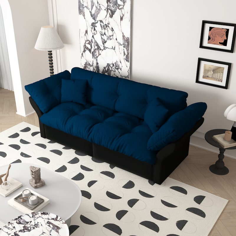 Queen Pull Out Sofa Bed, 3-in-1 Convertible Sleeper Sofa, Velvet Chaise Loveseat Daybed with 2 Soft Pillows