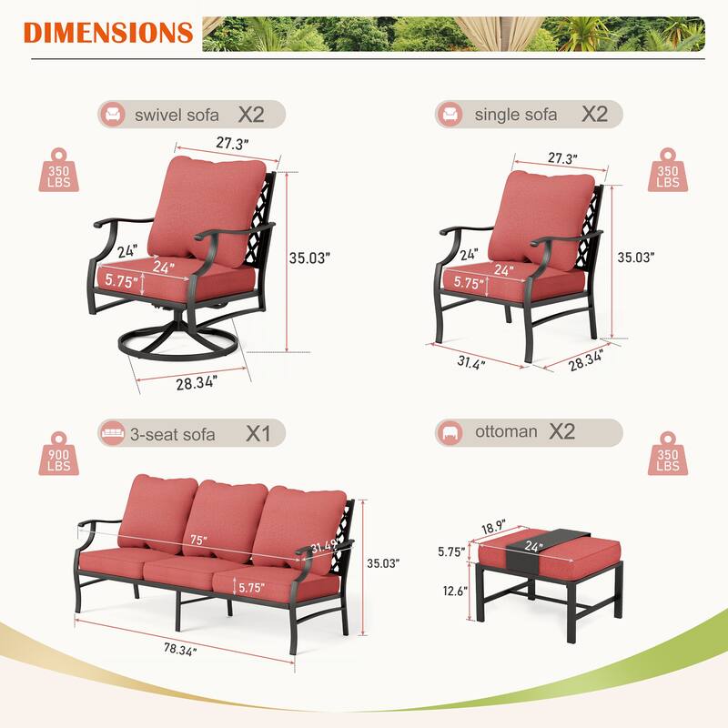 MAISON ARTS 6/7-Piece Patio Conversation Sets, Sofa Set with 2/4 x Single Chairs, 1 x 3-seater Sofa and Coffee Table/Ottomans