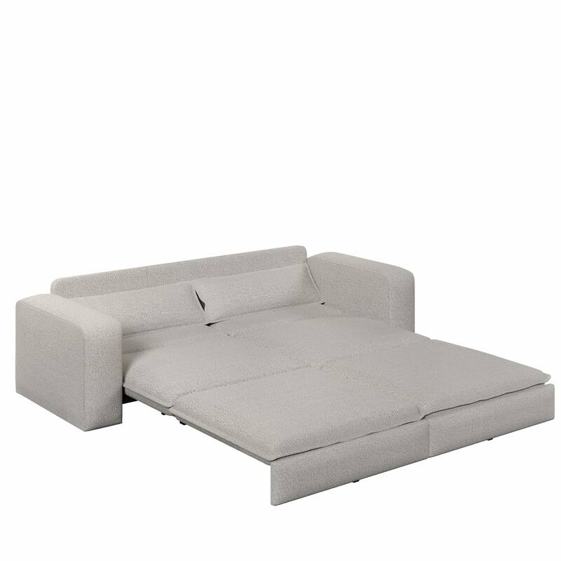 93" Convertible Sleeper Sofa Bed with Chaise Lounge, 3-in-1 Pull Out Sofa Couch, Teddy Fabric Loveseat Sofa w/ 2 Lumbar Pillows