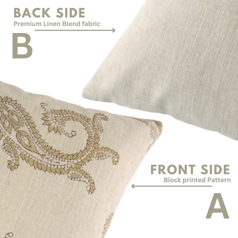 Fabdivine Soft Linen Cushion Cover Floral Block Print for Farmhouse Mustard Living Room or Office Décor, Banke Bihari
