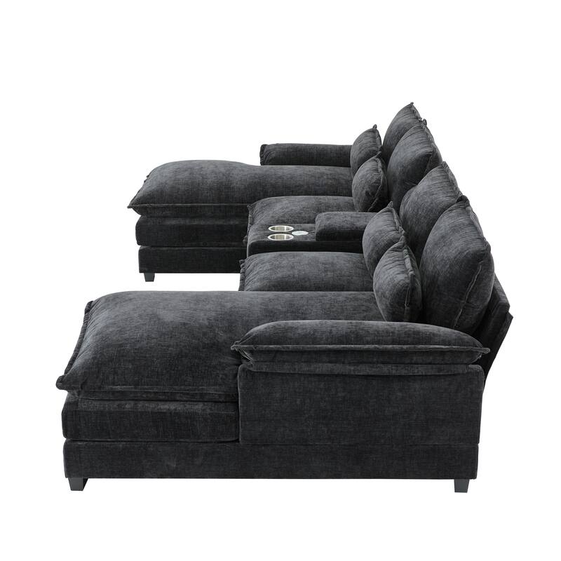 123" Chenille U-Shaped Sectional Sofa with Console & USB Charger