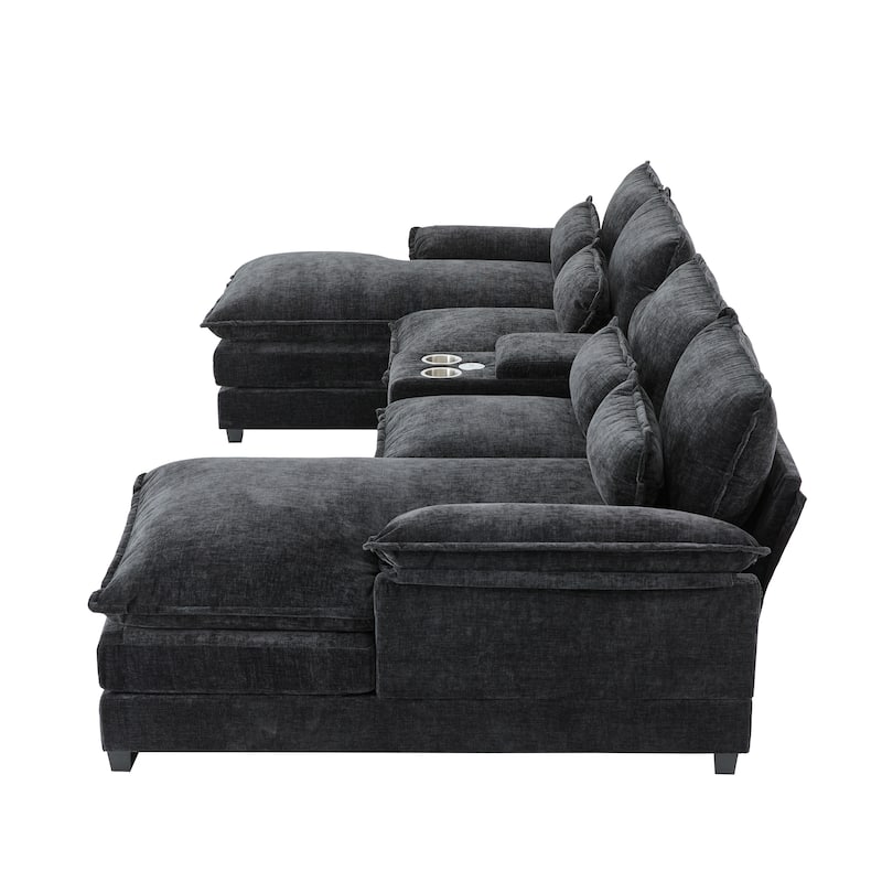 U-Shaped Symmetrical Sectional Sofa with Console, Chaise, USB Ports
