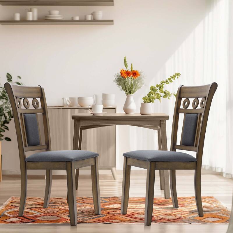 Modern Upholstered Dining Chairs - Set of 2 - Gray Rubberwood Kitchen Accent Seating