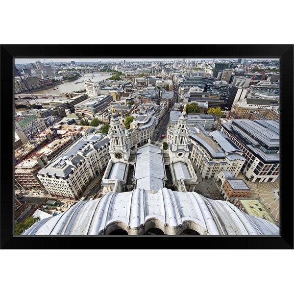 "View to the west over London from the top of St Paul's Cathedral, England" Black Framed Print
