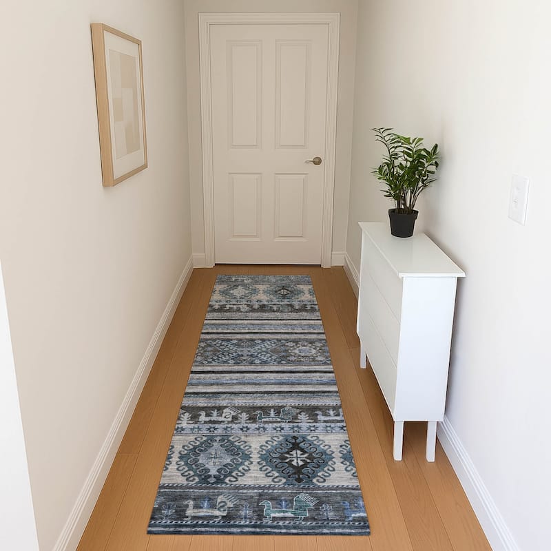Premium Washable Super Soft Boho Global Mayfield Rug - Blue - 2'3" x 7'6"