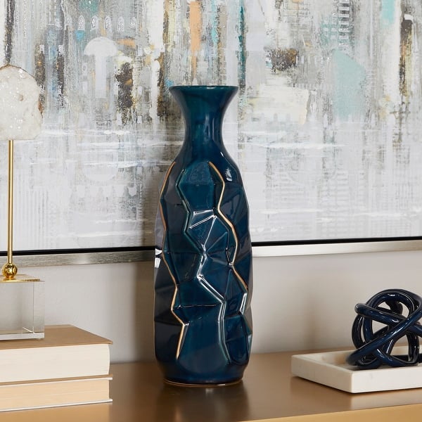 slide 1 of 10, Blue Modern Contemporary Elegant Smooth Glazed Stoneware Vase 5"L x 5"W x 16"H
