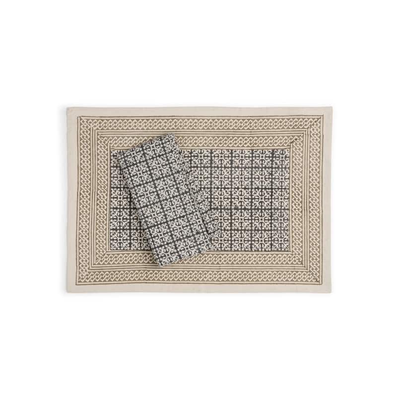 HAZELNUT Placemats - Hand Block Printed Kora (Unbleached Cotton), Fair Trade | Set of 4, 14"x20" by Sustainable Threads -  Set of 4, 14"x20" by Sustainable Threads|14"x20"