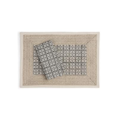 HAZELNUT Placemats - Hand Block Printed Kora (Unbleached Cotton), Fair Trade | Set of 4, 14"x20" by Sustainable Threads