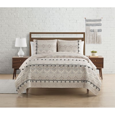 Nevada Tribal Grey/Tan 3 PC Printed Cotton Quilt set