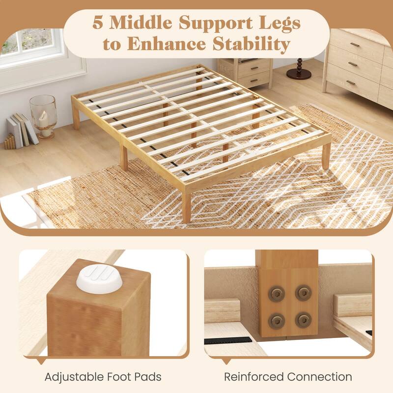 Costway Twin/Full/Queen Size Wooden Platform Bed Frame 14" with Rubber