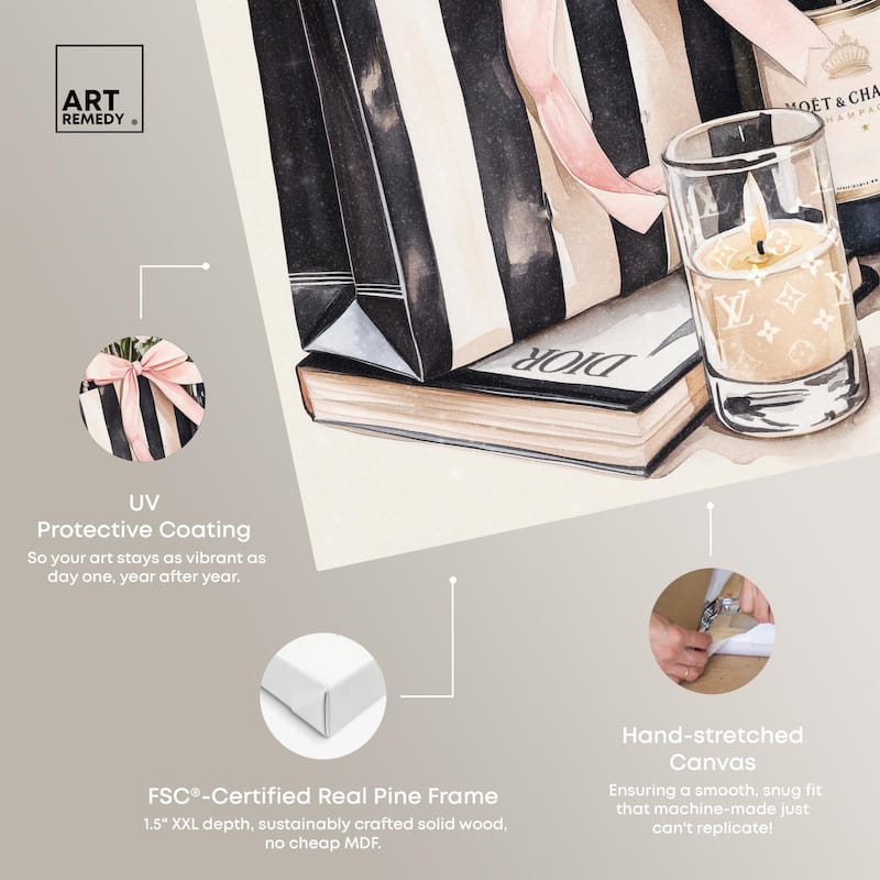 Shopping Bag and Some Drinks Canvas by Art Remedy, Gallery Wrapped