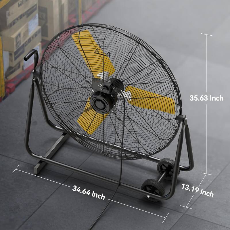 30" Industrial 2-Speed Adjustable High Velocity Drum Fan with Wheel and Yellow Blades