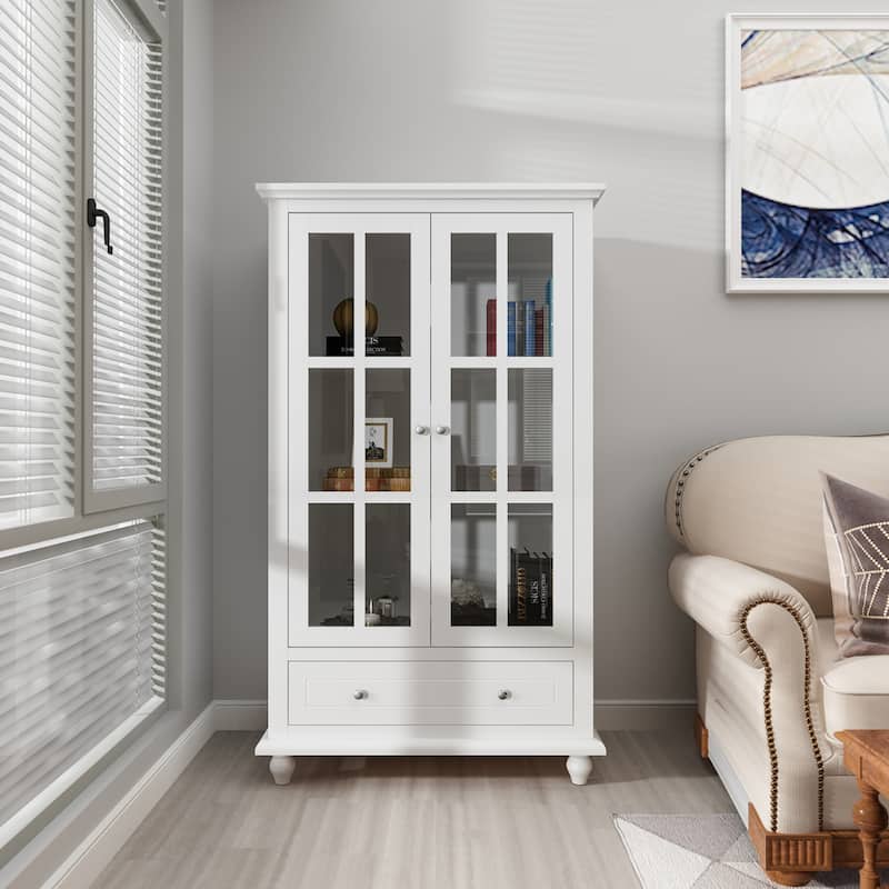 Kerrogee 55.1"H Bookcase Display Cabinet China Cabinet Glass Door