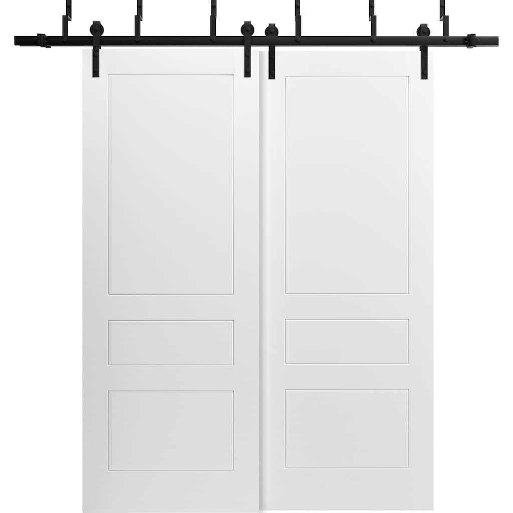Sliding Closet Barn Bypass Doors / Mela 0733 Painted White / Modern 6.6FT Silver Rails / Wood Solid Bedroom Wardrobe Doors