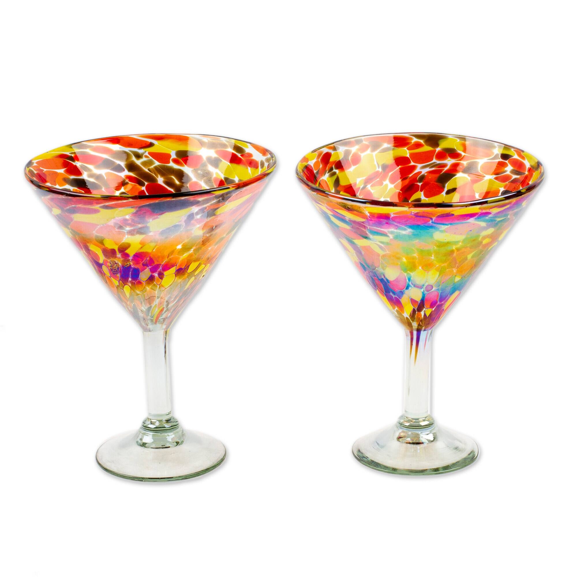 Novica Handmade Bright Confetti Handblown Recycled Glass Martini