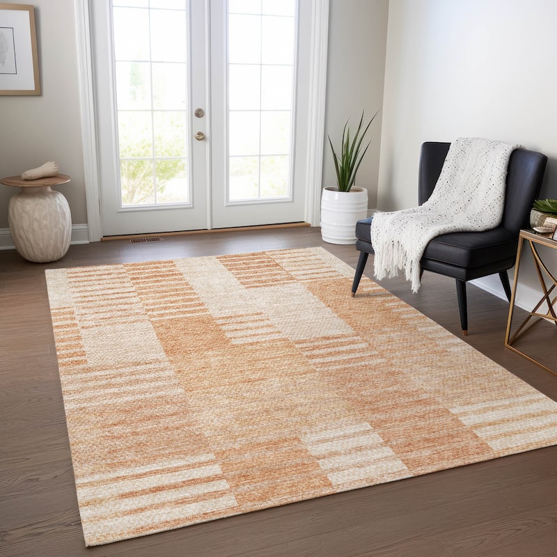 Machine Washable Indoor/ Outdoor Chantille Geometric Contemporary Rug - Salmon - 2'6" x 3'10"
