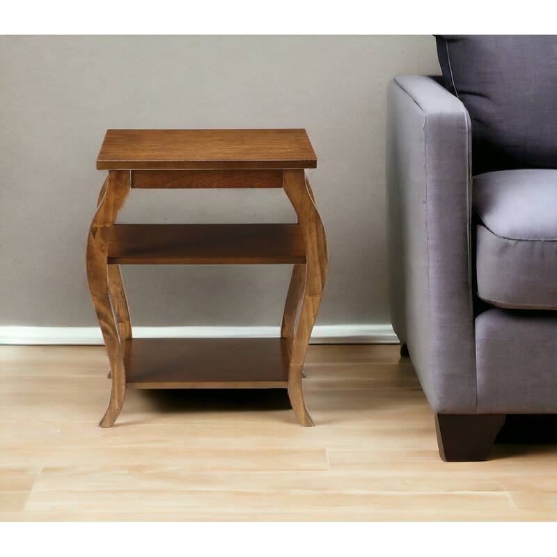 HomeRoots 23" Black Wood Bow Leg End Table With Two Shelves - 20" W x 18" D x 23" H