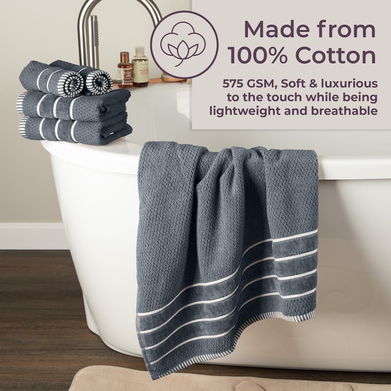 6-Piece Towel Set - Combed Cotton Rice Weave Bathroom Accessories by Windsor Home