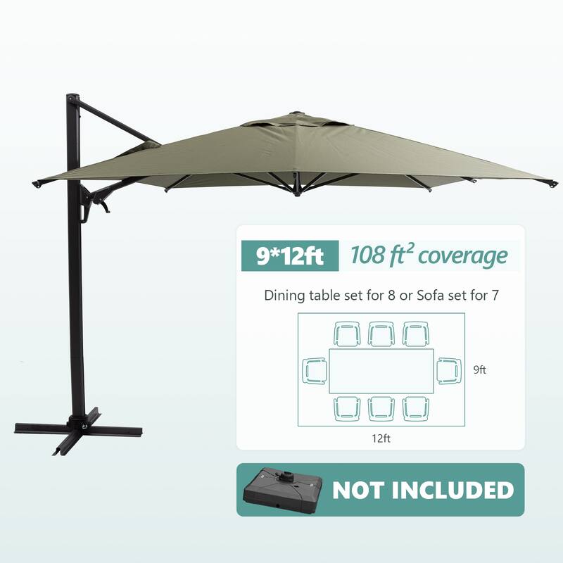 12' x 9' Rectangular Double Top Cantilever Patio Umbrella