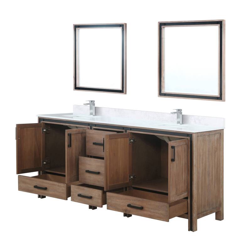 Ziva 80 in W x 22 in D White Double Bath Vanity, White Quartz Top, Faucet Set and 30 in Mirrors