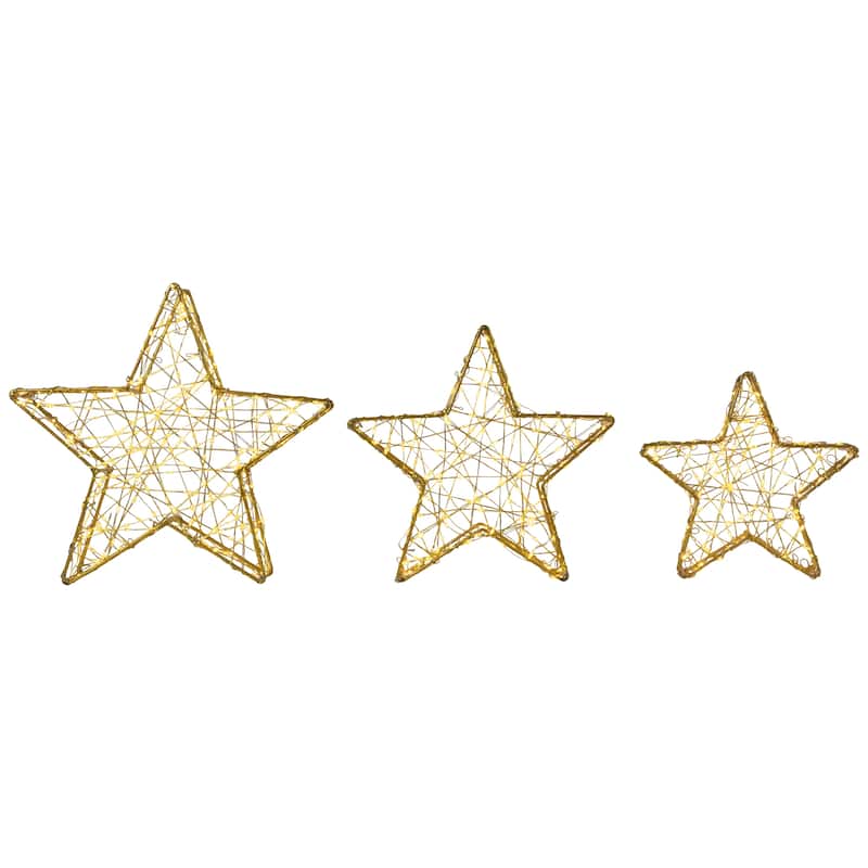 LED Lighted Stars Outdoor Christmas Decorations - 14" - Gold - Set of 3