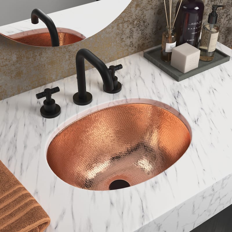 Cameo Hand Hammered Copper Undermount/ Drop-in Oval Bathroom Sink - Polished Copper