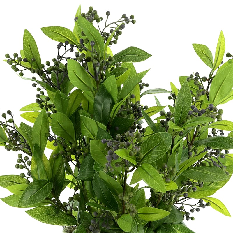 Laurel Leaf and Berry Arrangement in a Ribbed Ceramic Vase - Green