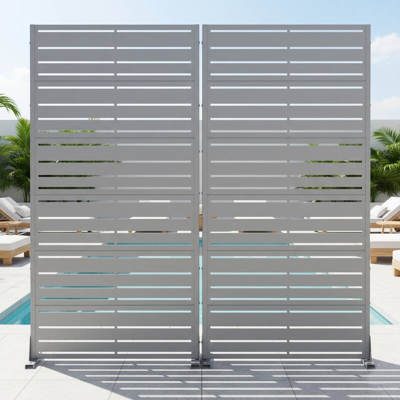 Dovelina Black Outdoor Freestanding Metal Privacy Screen Decorative Garden Fence (Set of 2) - Grey - 72"x35"