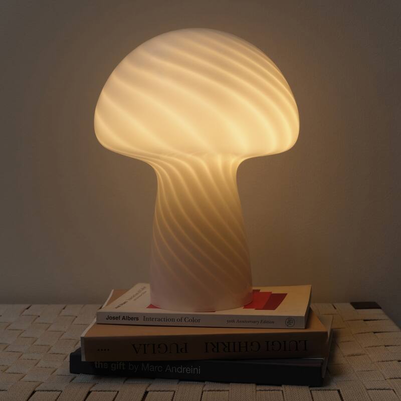 Brightech Mushroom 12.75 in. White Modern & Contemporary LED Bedside Table Lamp with Frosted White Glass Shade