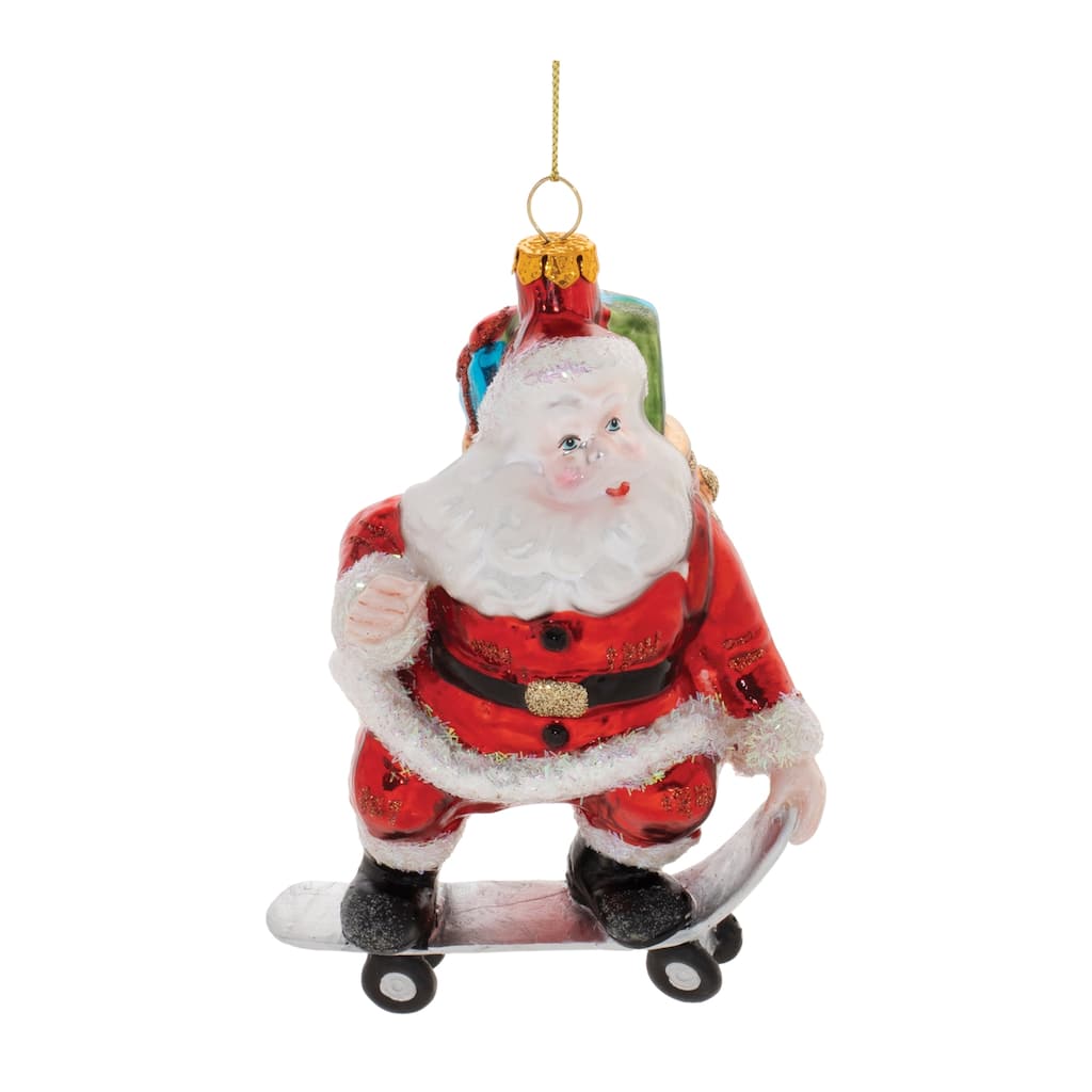 Glass Skateboarding Santa Oranment (Set of 6) - N/A