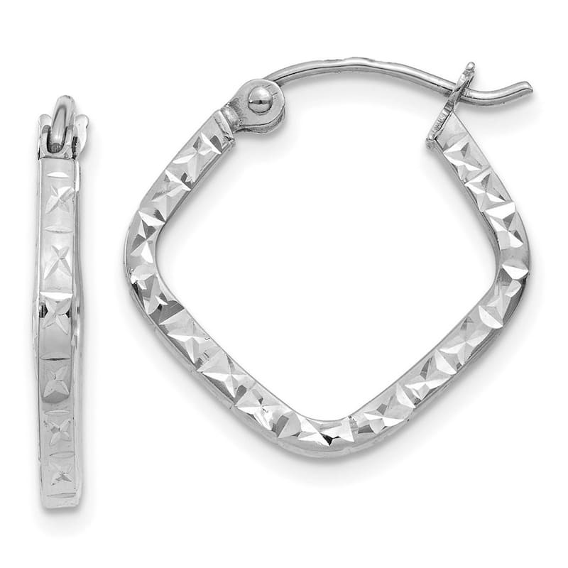 Curata 14k Yellow or White Gold Sparkle Cut 2x17mm Squared Hoop Earrings