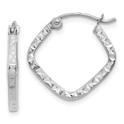 Curata 14k Yellow or White Gold Sparkle Cut 2x17mm Squared Hoop Earrings