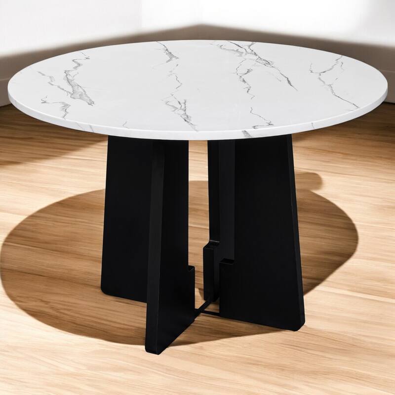 5-Piece Round Dining Table Set, 43-Inch MDF Table with 4 Upholstered Chairs for Kitchen, Dining Room, Living Room