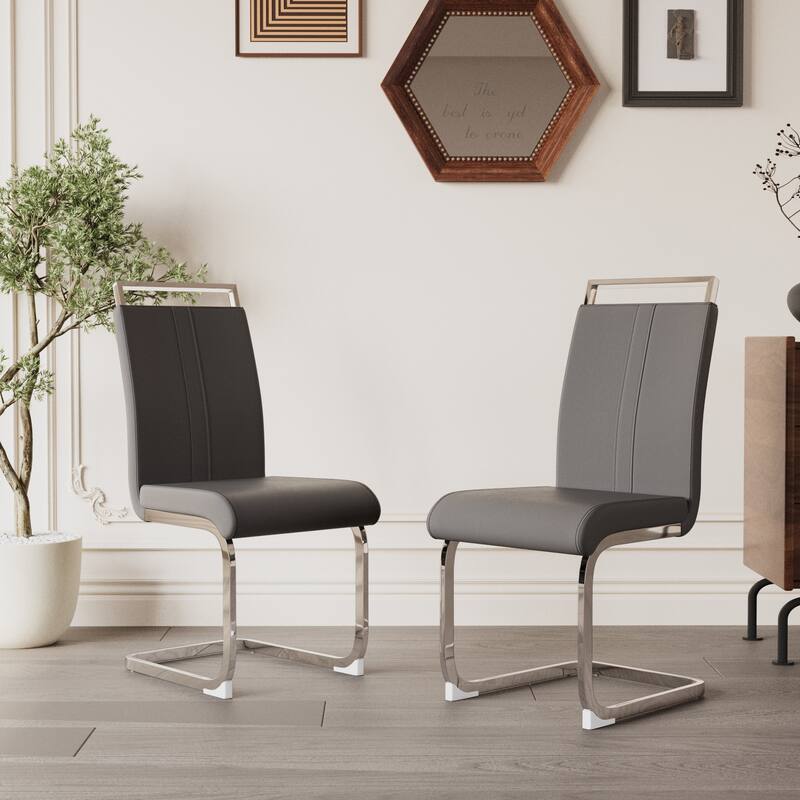 High Back Upholstered Side Chair Grey Office Chair with Metal Legs, Characteristic Dining Chair Vanity Chair