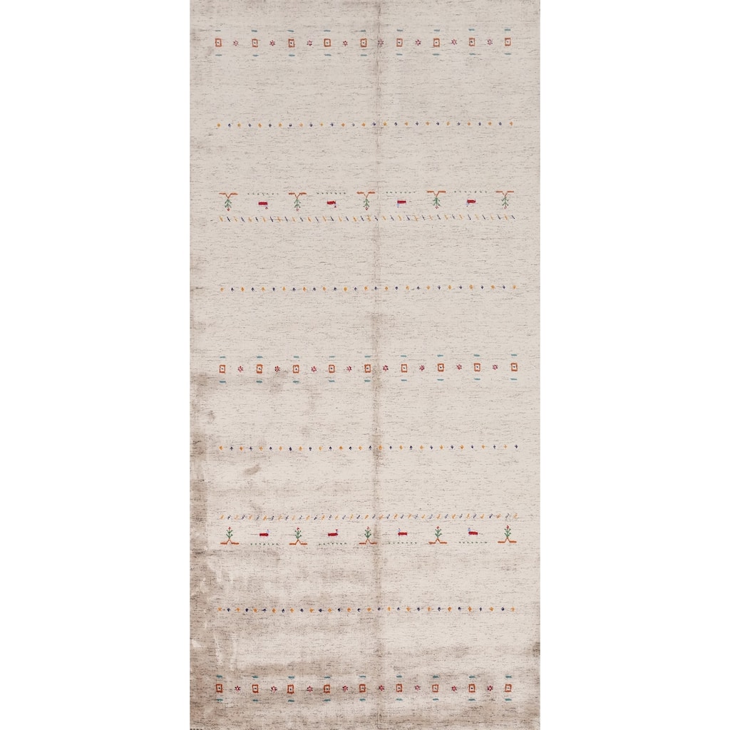 Hand Knotted Oriental 100% Wool Carpet Tribal Animal Pictorial Beige & Ivories Gabbeh Area Rug - 11' 10'' X 5' 1''