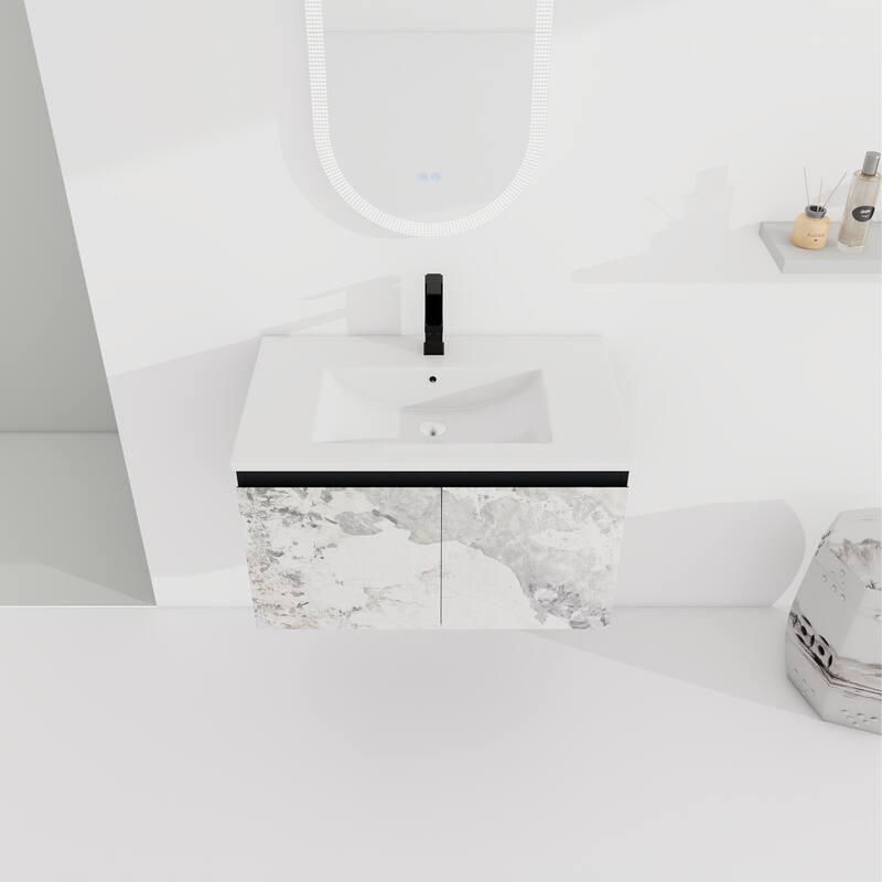 30" Floating Wall-Mounted Bathroom Vanity with Soft-Close Door Hinges, Ceramic Sink & Ample Storage