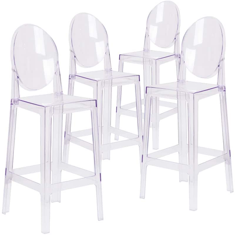 4 Pack Ghost Barstool with Oval Back in Transparent Crystal - Wedding Chairs - Transparent Crystal