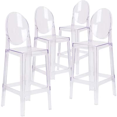 4 Pack Ghost Barstool with Oval Back in Transparent Crystal - Wedding Chairs