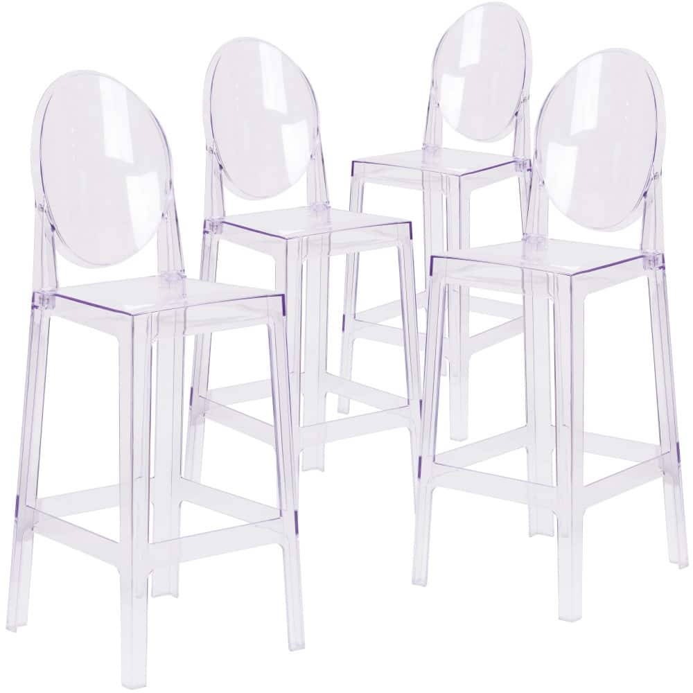 4 Pack Ghost Barstool with Oval Back in Transparent Crystal - Wedding Chairs