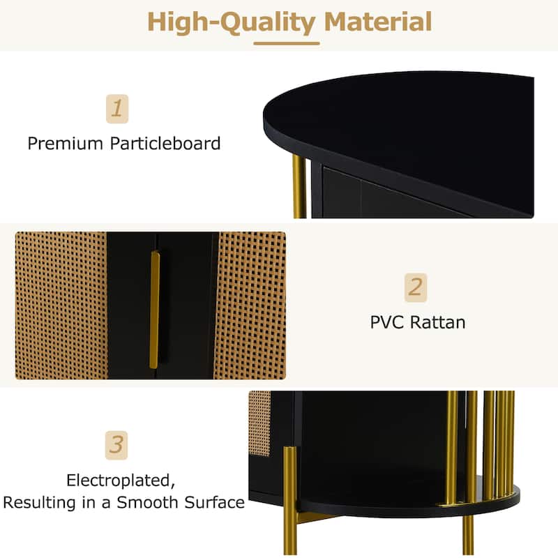 Elegant 2-Door Side Cabinet with Gold Trim and Woven Rattan Doors, Adjustable Shelves - 47.2"