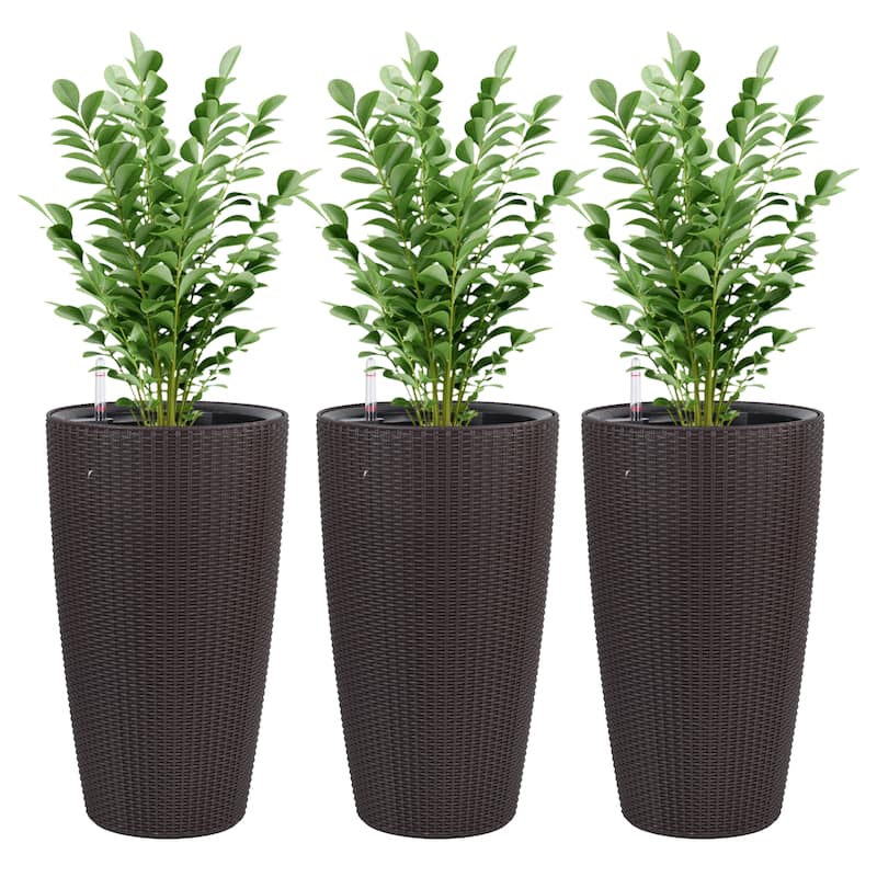 Indoor/Outdoor Modern Faux Rattan Design Square Planter, 30-Inch White Plastic Large with Automatic Watering System 1 Piece