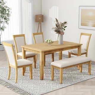 6 Piece Dining Table Set with Bench & Chairs, Rustic Solid Wood Kitchen ...